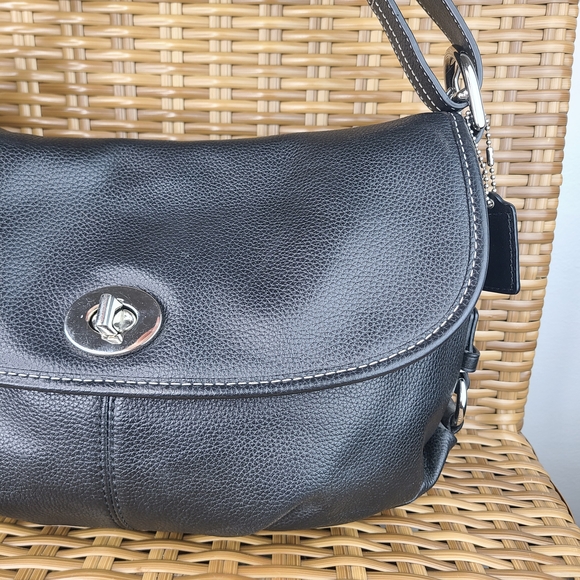 Coach Black Pebbled Leather Legacy Flap Shoulder Bag Silver Hardware - Picture 3 of 16